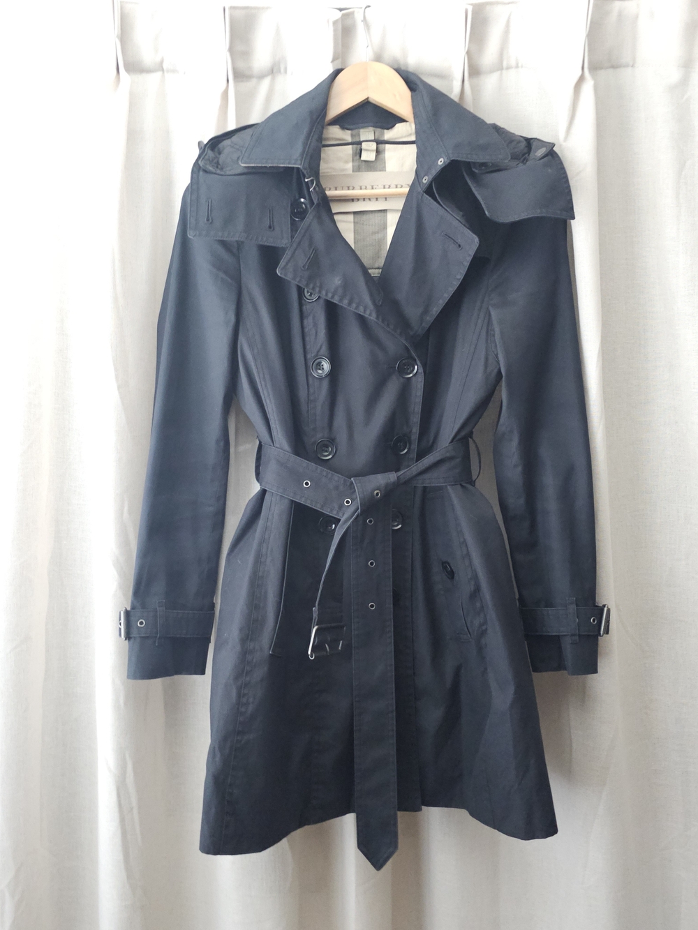 Burberry Brit Reymoore Black Trench Coat Hooded Quilted Liner US 6